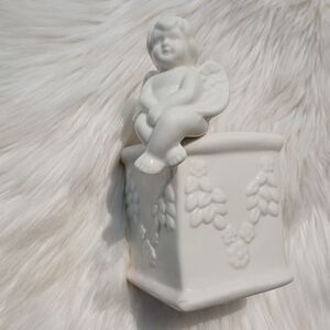 Vintage Cherub Planter Organizer Storage Dish White Ceramic 90s Decor Angel vtg